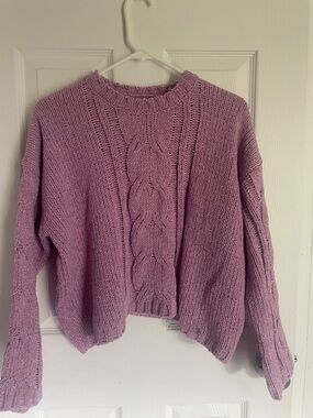 Justice Lilac Cable Crewneck Sweater